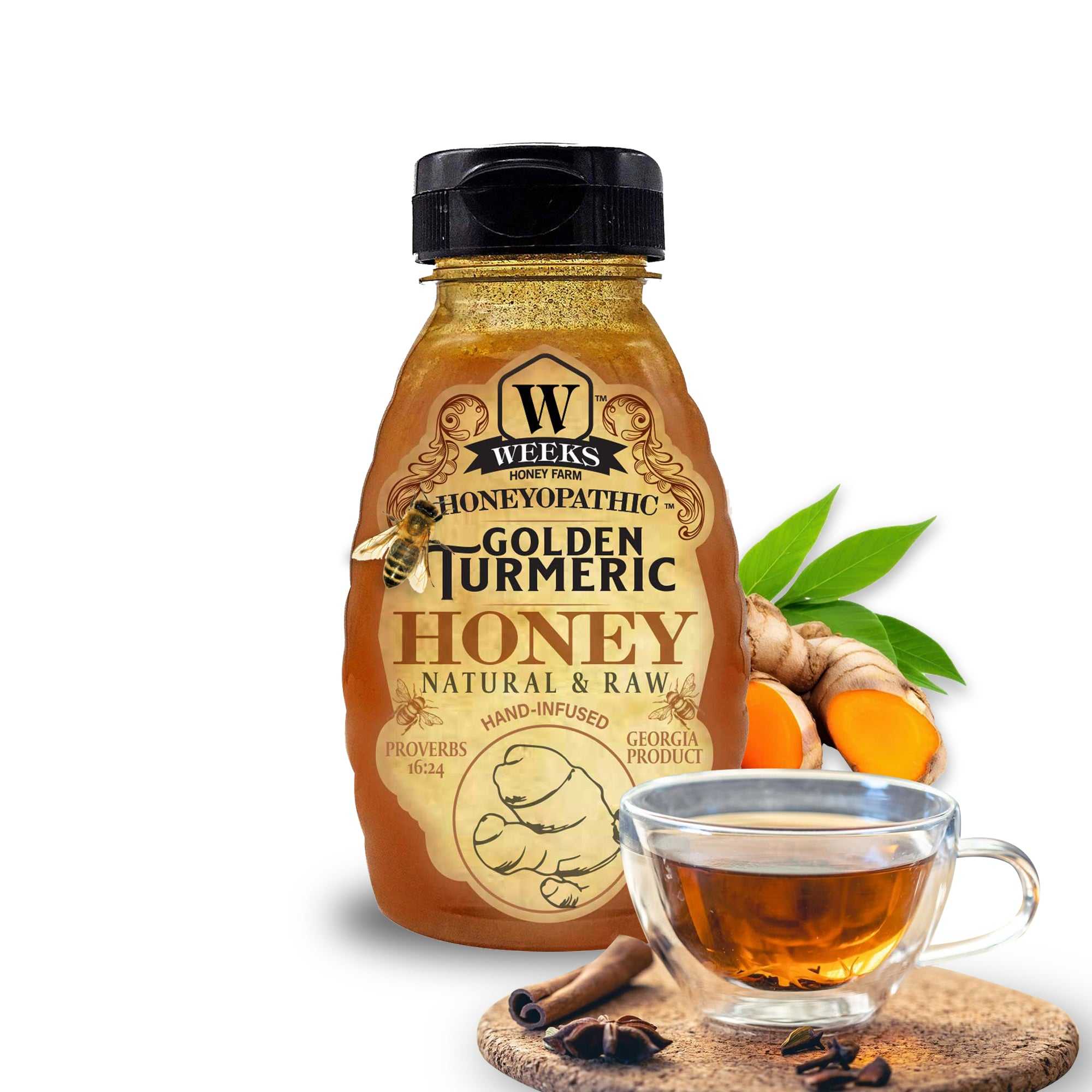 Raw Golden Turmeric Infused Honey – 8 oz